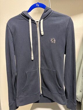 Express Men's Navy Zip-Up Hoodie with Contrast Drawstrings